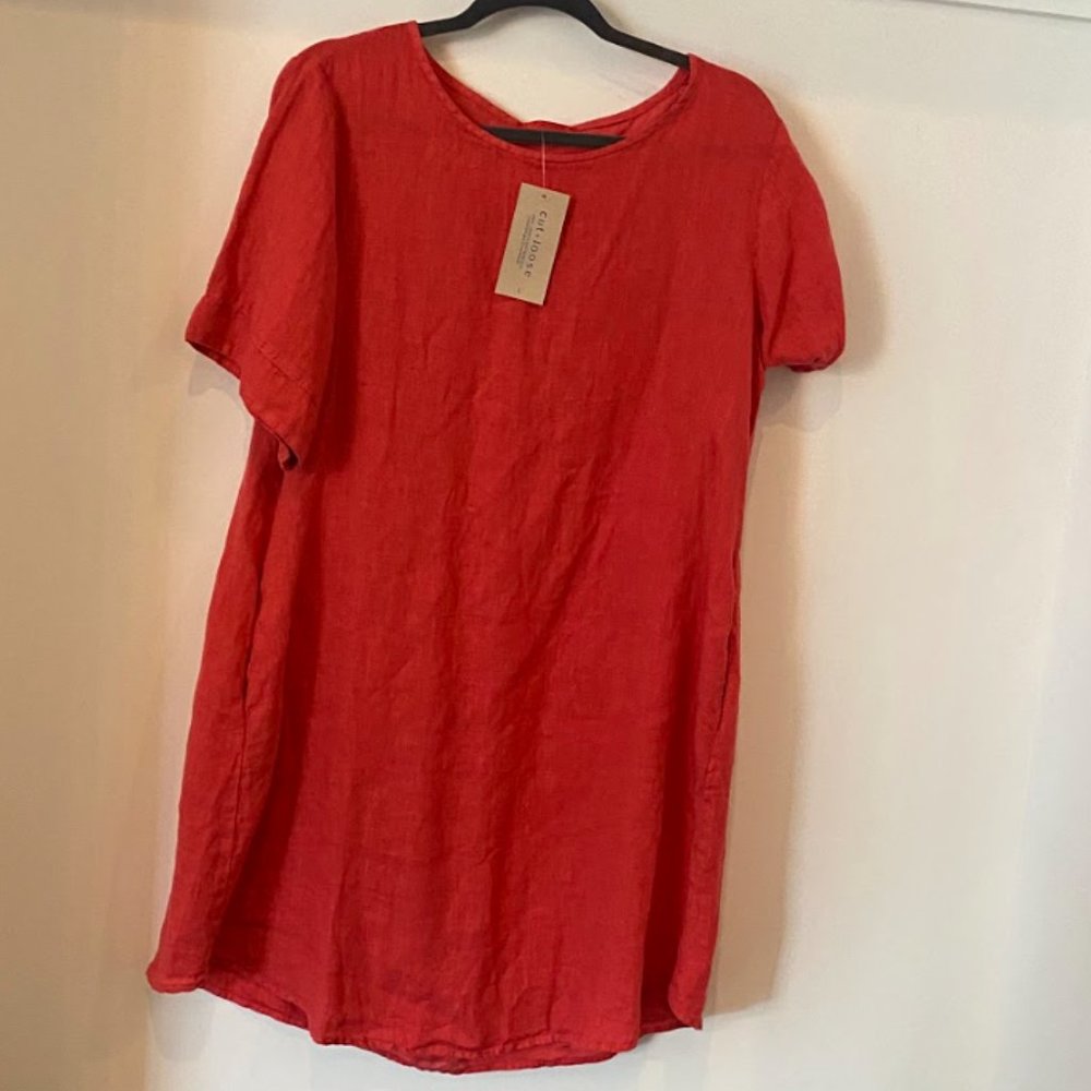 Never worn Linen Coral Dress with Pockets (Large)